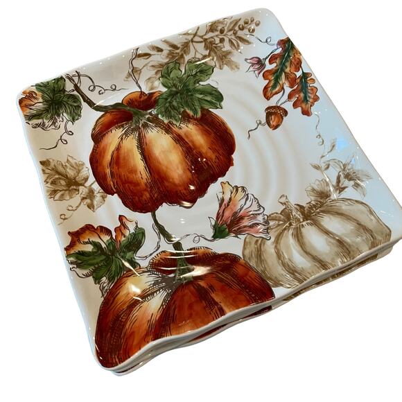 Maxcera PUMPKIN PATCH Dinner Plates 11in Square Set of 4 Thanksgiving New - Picture 2 of 16